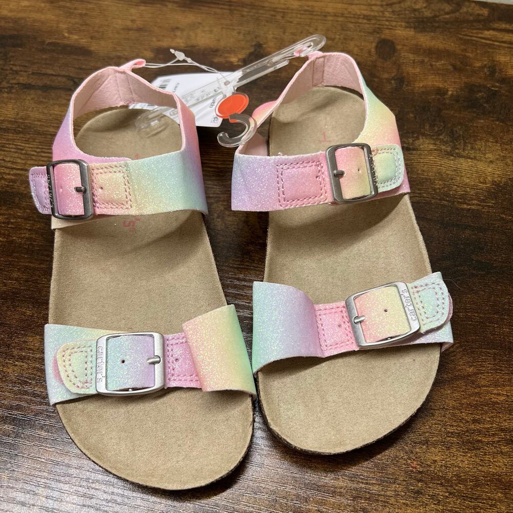 Carter's Duncan Sandals Girls 1 Youth Kids Rainbow Glitter Buckle Tie Dye Summer - Picture 3 of 11